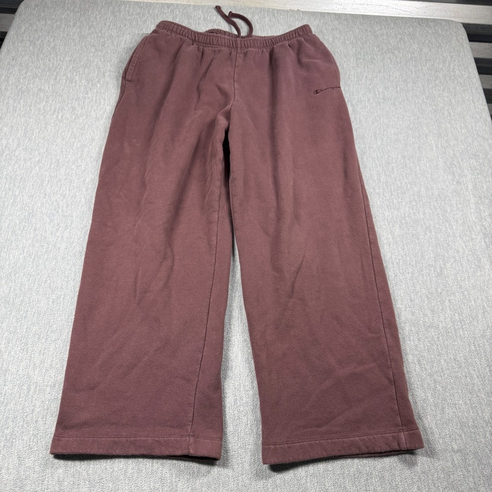 Champion Sweatpants Mens XXL Maroon Fleece Wide Leg Drawstring Casual Athletic